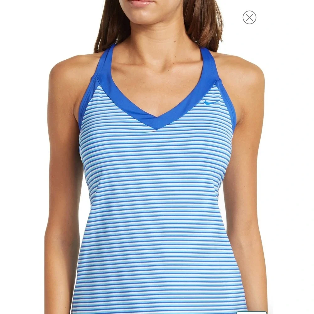 Nike Stripe V- Neck Tankini Blue‎ S